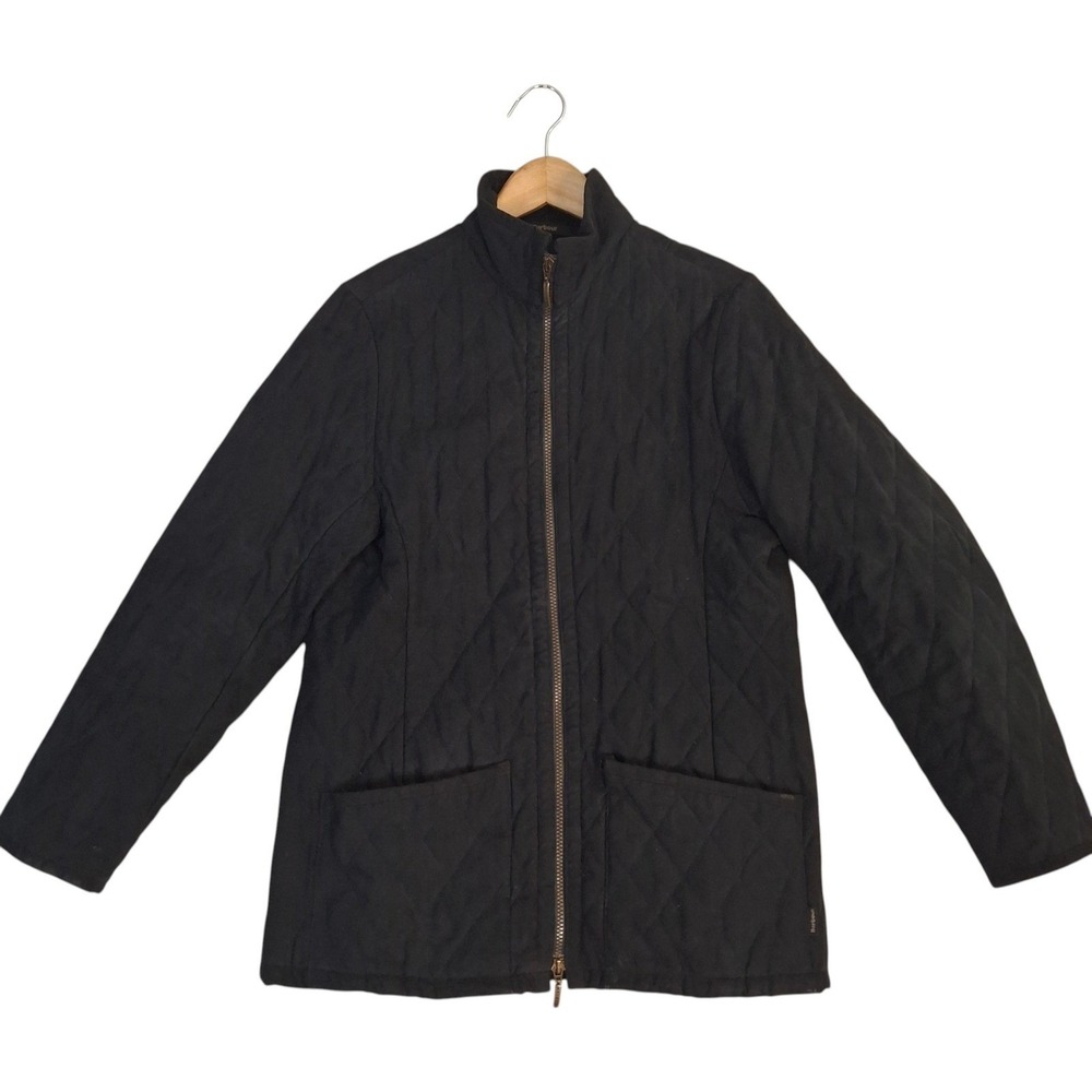 Barbour Cashmere Touch Quilted Jacket Womens 8 Black Classic Mid Length